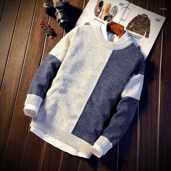 

sweater men's autumn and winter korean-style loose bottoming shirt men's round neck pullover knitting sweater cotton1, White;black