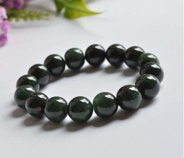 

fashion natural grade a oil-green jadeite 13mm bead bracelet good luck, Golden;silver