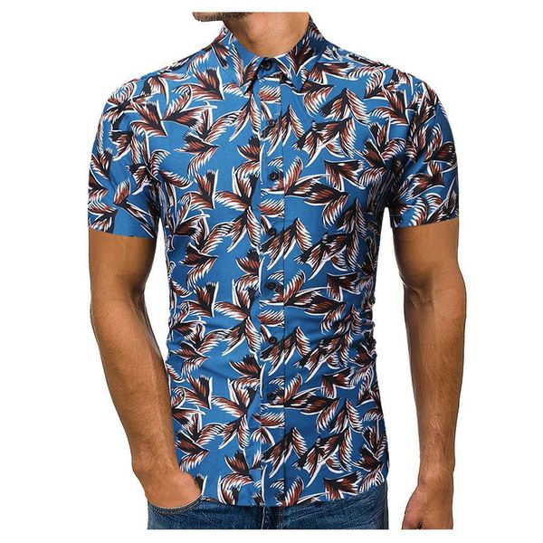 

feitong hawaiian shirt men's 2020 summer casual slim fit ethnic printed turn-down collar short sleeve shirts beach blouse, White;black