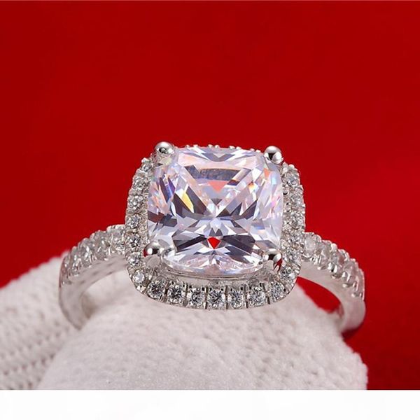 

luxury 3 carat sona simulated diamond engagement rings princess cut cushion ring women synthetic diamond engagement wedding ring, Slivery;golden