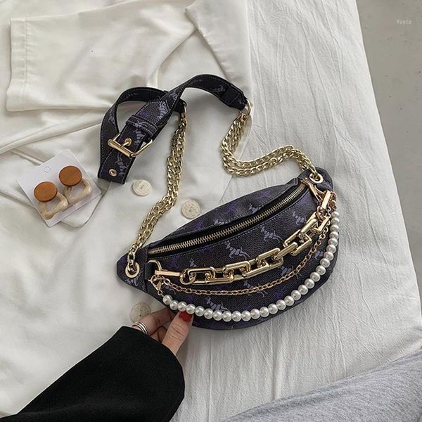 

waist bags women's fashion animal print chest bag brand luxurydesign pearl crossbody female metal thick chain belt pillow1