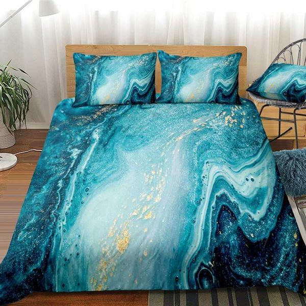 

bedding sets ocean blue green marble set 2/3 pcs faux gold glitter quicksand duvet cover pillowcase fluid painting art chic bed set1