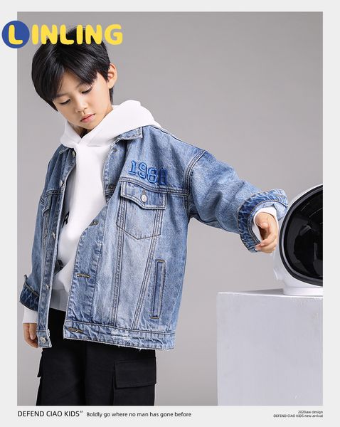 

linling casual kids girls denim jean fall jacket teenage clothing button coat outwear outwear streetwear p259 201118, Blue;gray