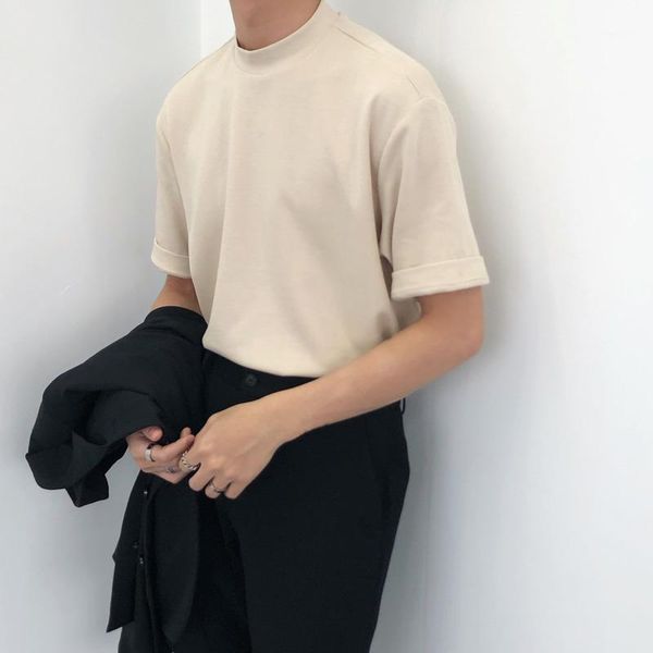

men's wear 2021 summer fashion solid color turtleneck short sleeve tee for men and women korean style casual 9y9691, White;black