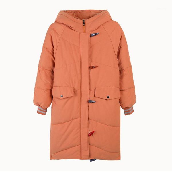 

perhaps u winter loose cotton coat hooded orange yellow blue black apricot zipper buckle pocket medium length c02931