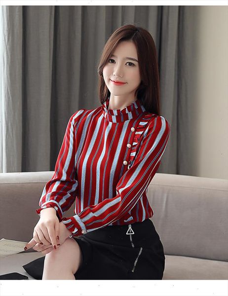 

woman fashion blouses 2021 spring striped office work wear blouse women chiffon blouse shirt long sleeve women shirts 2262 50, White