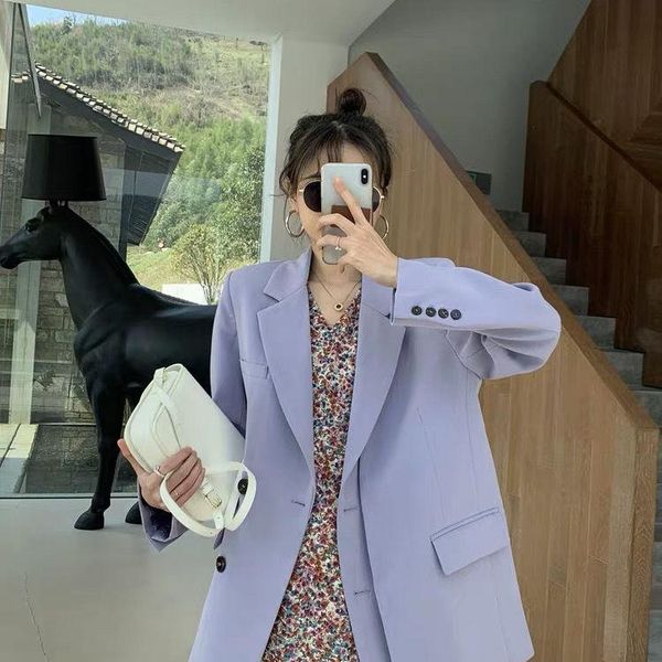 

hstar korean female purple pockets coat vintage notched office lady outwears fashion chic casual jacket women blazer, White;black