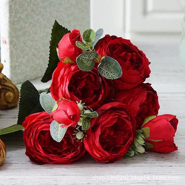 

uk 5 heads artificial fake silk rose flower bouquet home wedding party decors1