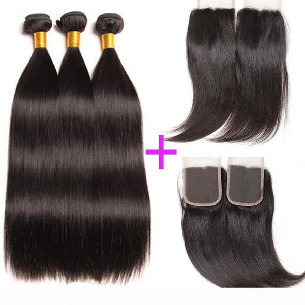 

8a grade brazilian virgin hair 3 piece with lace closure natural color 100% human hair wholesale bundles virgin hair sell, Black