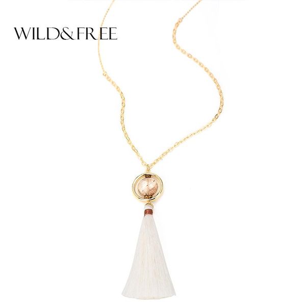 

pendant necklaces women natural stone thread tassel necklace vintage gold zinc alloy round circle long collar jewelry, Silver