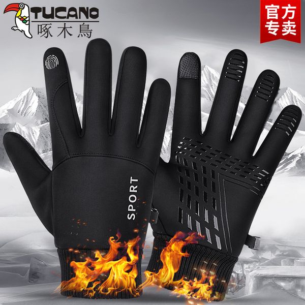 

woodpecker riding men's winter outdoor plush warm touch screen mountaineering waterproof anti slip sports gloves female