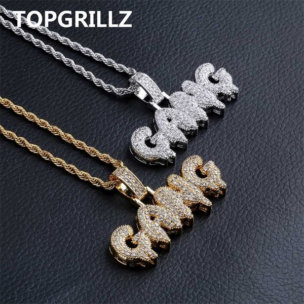 

rillz iced out cubic zircon bling bubble letters gang pendant necklace men women hip hop gold silver color cz necklace gifts 201013