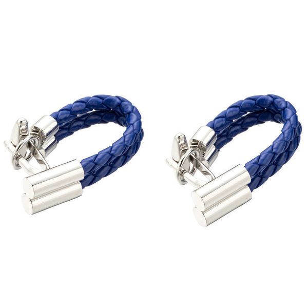 Gemelli a catena in pelle blu Gemelli sani con polsini in tessuto Gemelos Gioielli da uomo 5 paia Drop Shipping