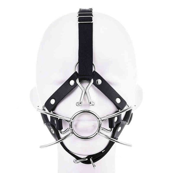 Nxy Adult Toys Sex Cat Mouth Plug Nariz Gancho Anel de Metal Feminino Masculino Centipede Harness Cover 220217