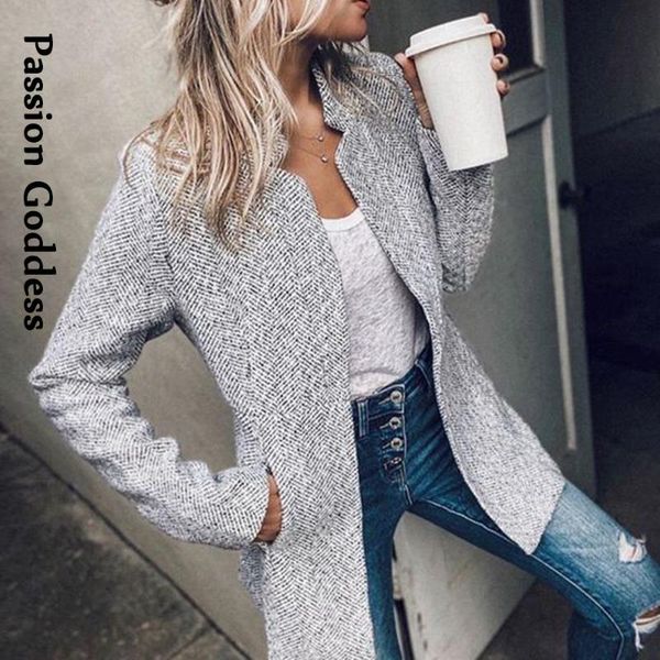 

women's wool & blends fall women long woolen jackets manteau femme jacket trench warm overcoat fashion coats office lady, Black