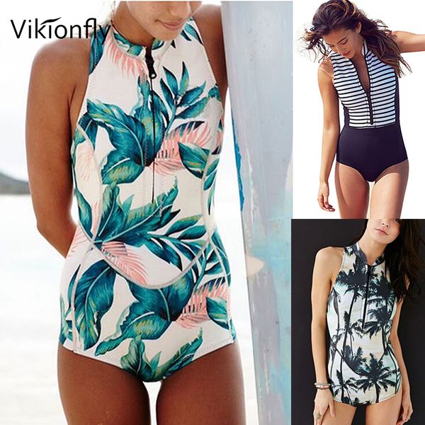 Vikionfly Zipper One Piece Badeanzug Frauen 2020 Sport Bademode Große Größe Monokini Schwimmen Anzug Für Frauen Badeanzug XXL XL T200708