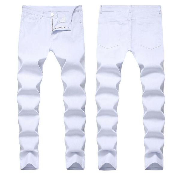 

men's jeans men pants casual cotton daily large size white slim fit, Blue