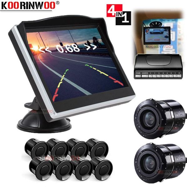 

koorinwoo full kit ahd lcd car monitor with camera parking sensors 8 radar buzzer alert starlight parktronic 22mm video rearview1