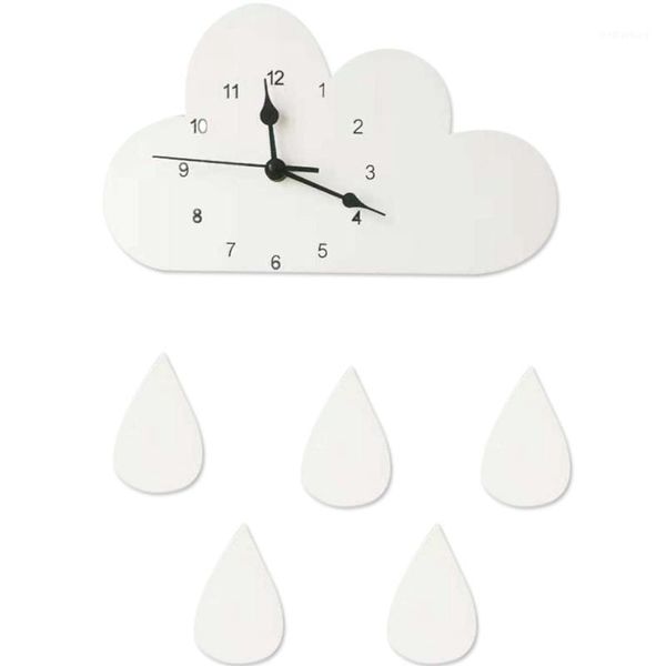 

wall clocks nordic wood cloud raindrop shaped clock children's room decoration baby cute sticker white basswood1