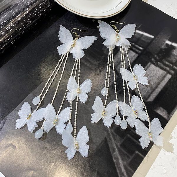 

dangle & chandelier shiny side fashion brand jewelry butterfly earrings for women long tassel gift, Silver