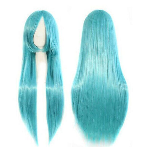 Long Wig Sky azul liso com pavio 80 cm, cosplay