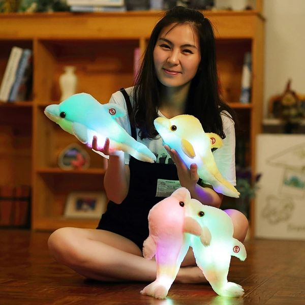 

32 cm kreative leucht plüsch delphin puppe glowing kissen, bunte led-licht plüsch tier spielzeug kinder geschenk