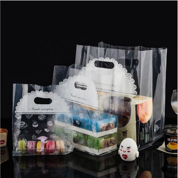 

50pcs transparent plastic bag with handles gift packaging bag cookies bread supermarket packing bags party supplies