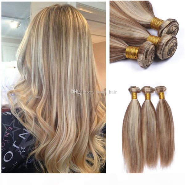 

8a ombre brazilian hair 3pcs #27 613 mix color brazilian virgin hair straight brown blonde brazilian hair weave bundles for wedding, Black;brown