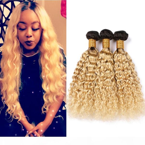 

blonde ombre peruvian wet and wavy human hair bundles dark root #1b 613 ombre virgin hair extensions water wave human hair weave wefts, Black