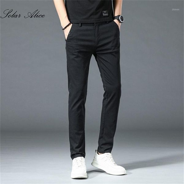 

2021 men's four seasons new mid-waist small straight casual pants youth slim multi-color quality foot pants1, Black