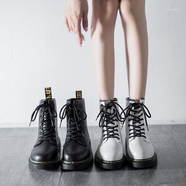 

lace up white ankle boots shoes luxury designer boots-women winter footwear flat heel round toe low rubber fashion 2021 autumn1, Black