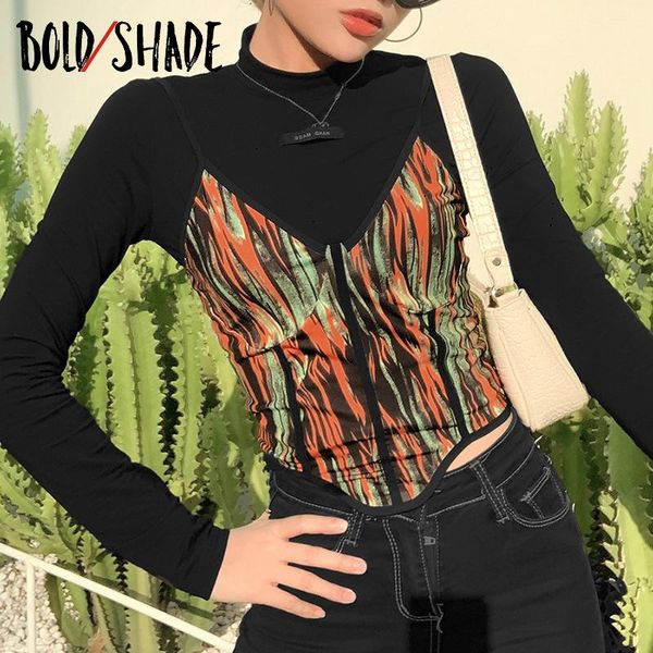 

women's t-shirt bold shade 90s vintage aesthetic tee and sleeveless camis print punk women crop indie clothes 2021 autumn slim streetwe, White