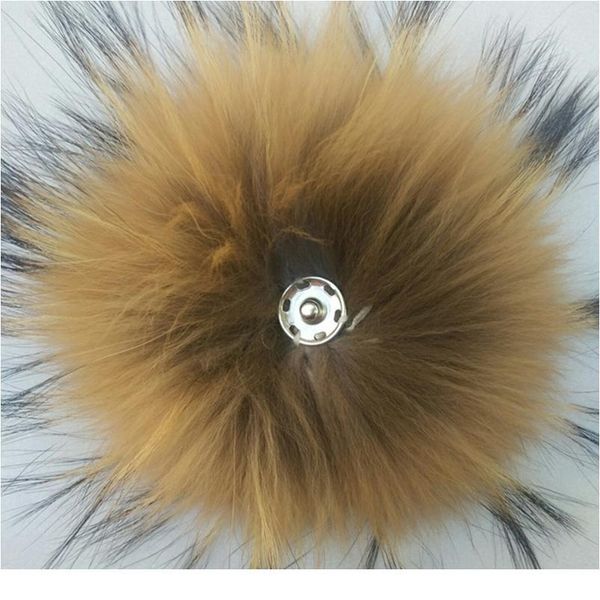 

10 pcs/lot really natural animal raccoon hair ball 12-15cm large pompom with buckle brooch pin knitted hats caps facto jlljom