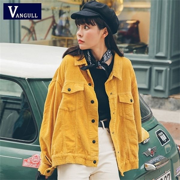 

vangull new women bomber jacket with pockets cotton corduroy jacket women basic coats stylish slim fit fashion outerwear 201210, Black;brown