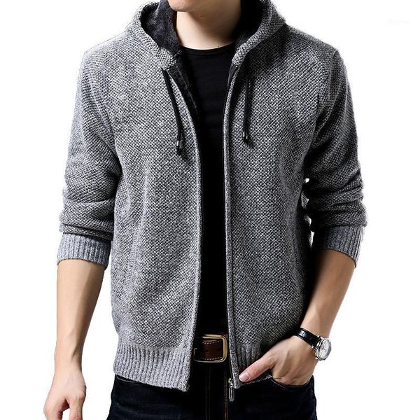 

2020 men's sweater jacket thick warm sweatercoats autumn winter casual fleece hooded coats knitwear sweaters cardigan masculino1, White;black