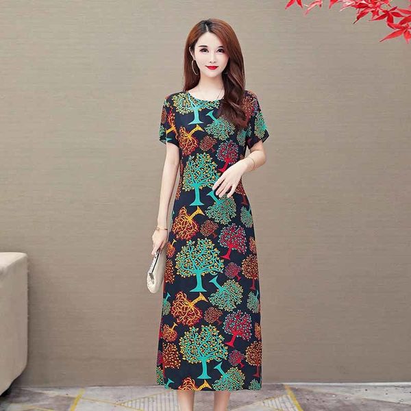 

2021 new summer dress short sleeve print o-neck vintage plus size lady style vintage floral dress wety, Black;gray