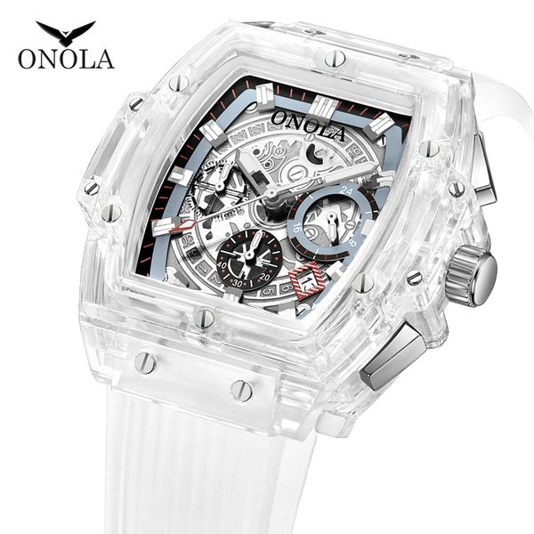 

wholewatchesonola transparent case square popular watch fashion luminous young student watch douyin online influencer mens watch wristwatche, Slivery;brown