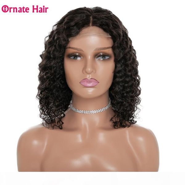 

4x4 lace closure wig deep wave wig short bob lace front human hair wigs for black women brazilian remy hair 8-14 inch, Black;brown