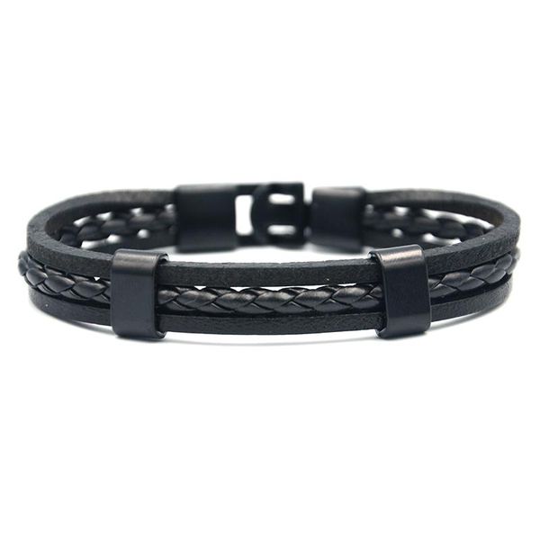 

junwei мужская, черная тканая релиза пряжкой кожаный браслет простой стиль многослойных кожаных веревке мужской браслет цинковый сплав wmtni