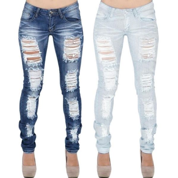 

women autumn winter jeans new fashion women stretch distressed ripped slim skinny jeans trousers leggings casual pants k116, Blue