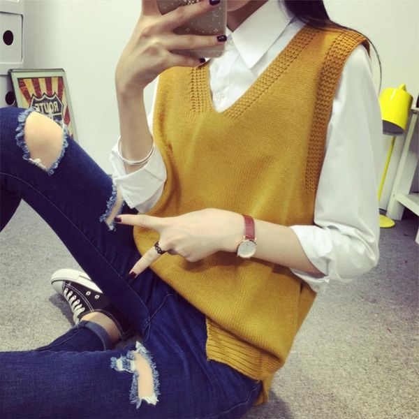 

autumn spring women fashion sweaters & knitwear casual loose slim sleeveless knitted long vest sweaters pull femme v-neck jumper, White;black