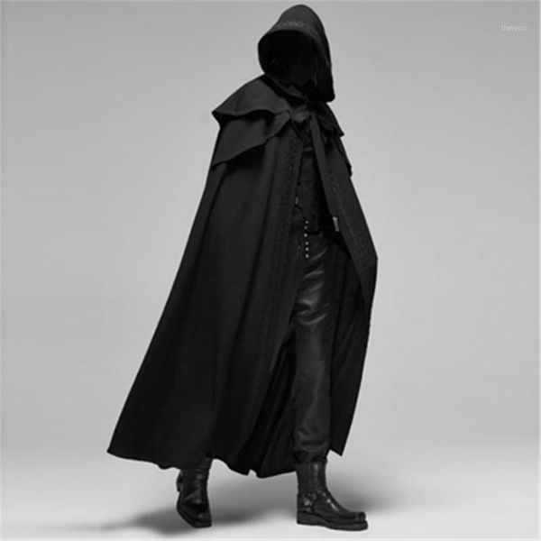 

gothic men cloak coats hooded solid loose windproof men's trench coat men chic winter long cape poncho1, Tan;black
