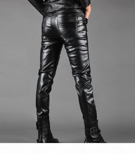 

men leather pants men fashion casual pant male slim fit pu leather locomotive pants punk rock stage show clothing contracted styl, Black