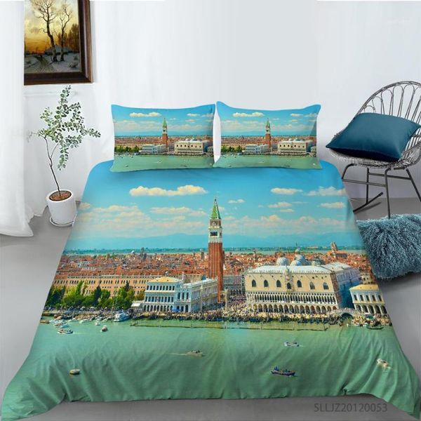 

bedding sets hd french architecture printing set european famous building quilt cover super soft bed set1
