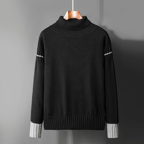 

men's sweaters mens turtleneck sweater men 2021 korean style fashion pullovers casual dark gray warm solid color for, White;black
