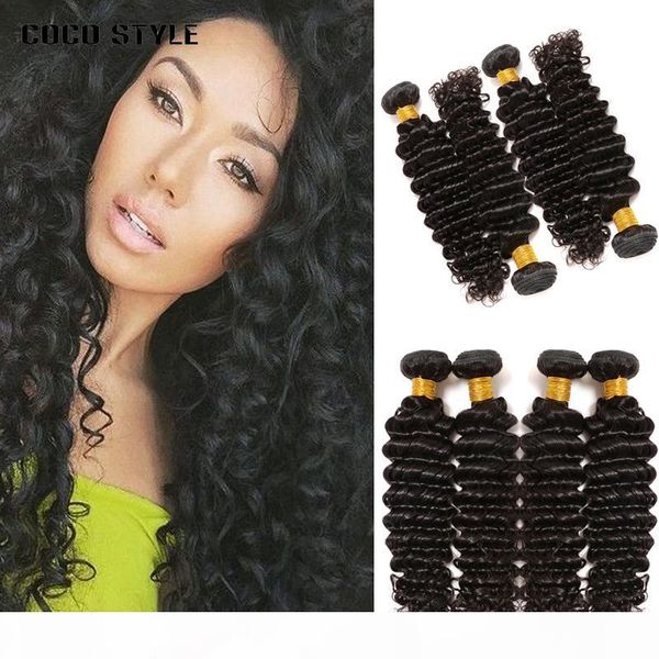 

natural black deep wave malaysion hair weave 4 bundles 100% human hair weaving remy hair extensions