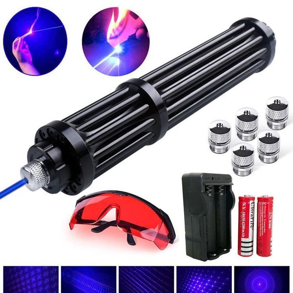 

high power 1.6w lengthen blue laser pointers 450nm lazer pen sight flashlight burning match/burn cigars included 18650 jlluuu