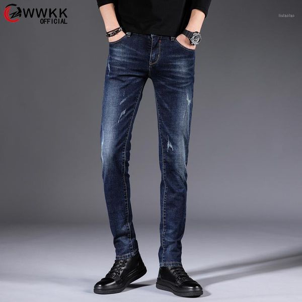 

wwkk 2020 new design jeans mens pants cotton deniem classic trousers casual stretch slim dark blue multiple styles1