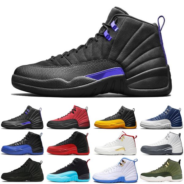 

2020 jumpman 12 12s men basketball shoes reverse flu game dark concord indigo athletic mens trainers sports sneakers size 7-13, White;red
