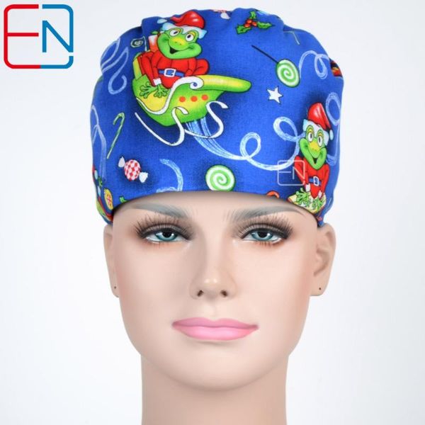 

beanie/skull caps 100% cotton adjustable printed lab clinic dental scrub, Blue;gray